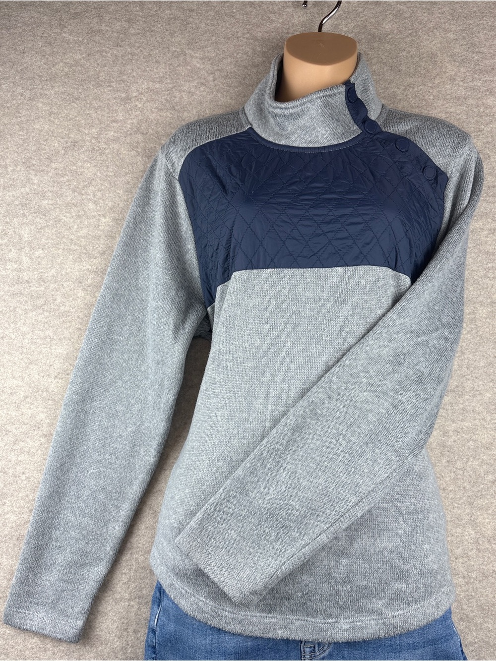Vineyard Vines Gray Quilted Yoke Snap Neck Fleece Shep Shirt Sweater Size Large